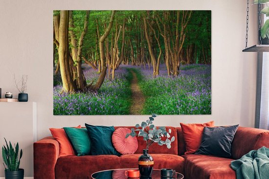 Peintures sur toile - Forêt - Chemin - Fleurs - 150x100 cm - Décoration murale