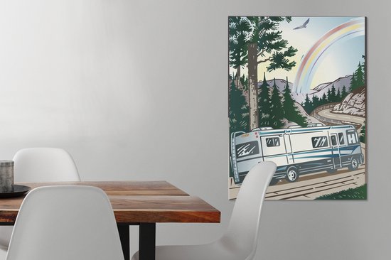 Peintures sur toile - Illustration d'un camping-car sur une route de montagne - 60x80 cm - Décoration murale