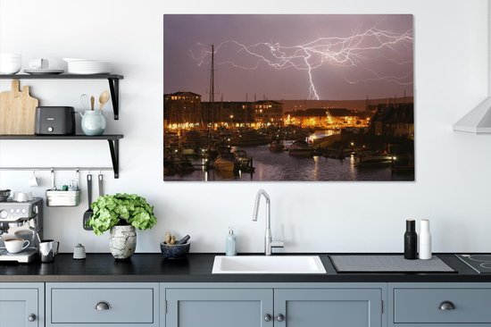 Eclair sur une toile de port 140x90 cm - Tirage photo sur toile (Décoration murale salon / chambre)