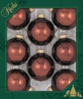 16x stuks glazen kerstballen 7 cm bruin glans kerstboomversiering - Kerstversiering/kerstdecoratie