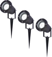 3x HOFTRONIC Sydney - Tuinspot voor buiten - LED - Zwart - 6000K Daglicht wit - Waterdicht - 5 Watt - 400 Lumen - 230V - Verwisselbare GU10 lamp - Prikspot met grondspies - Richtbaar - Aluminium - Voor het uitlichten van planten/struiken en bomen