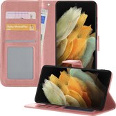 Samsung S21 Ultra Hoesje Book Case Hoes - Samsung Galaxy S21 Ultra Case Hoesje Wallet Cover - Rosé Goud