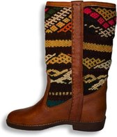 Bravas Boutique Kelim boots SOFIA Hoog - Laarzen - 100% Echt Leder - Handgemaakt - Cognacbruin met gekleurde kelim - EU 38