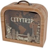 Spaarpot "Citytrip" naturel hout 18x16x7cm