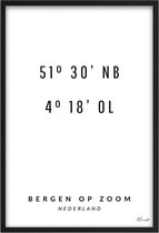 Poster Coördinaten Bergen op Zoom A4 - 21 x 30 cm (Exclusief Lijst)