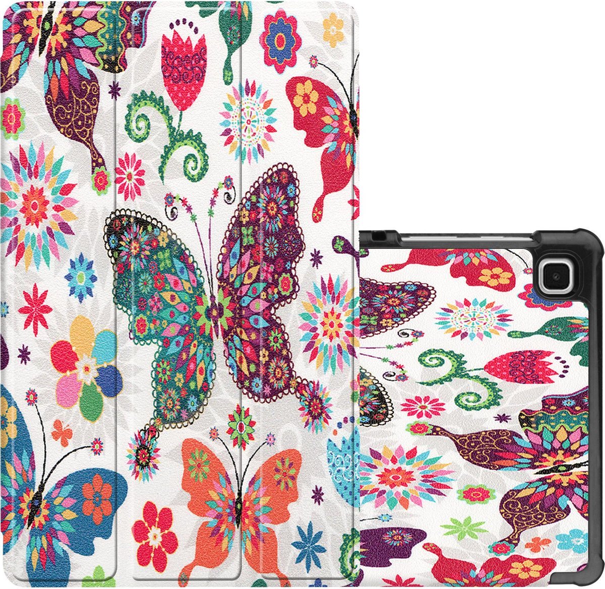 Hoes - Geschikt voor Samsung Galaxy Tab A7 Lite - Dun & Stevig - Trifold Bookcase - Hard Cover - Hardcover Book Case - Tablet Hoesje - Vlinders