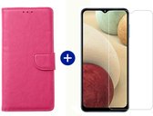 BixB Samsung A12 hoesje - Samsung Galaxy A12 screenprotector - BookCase Wallet - Roze