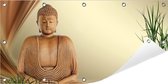 Tuinposter Buddha 100 x 50 cm incl. Metalen ringen - (Buitenposter - Tuindoek - Buitencanvas - Schilderijen voor buiten - tuin decoratie)