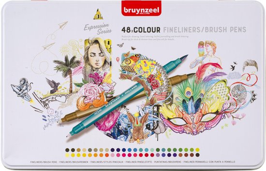 Bruynzeel Creatives Fineliner / Brushpen set 48 kleuren
