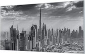 Wandpaneel Dubai Skyline zwart wit  | 180 x 90  CM | Zilver frame | Wandgeschroefd (19 mm)