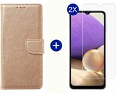 BixB Samsung A32 5G hoesje - Met 2x screenprotector / tempered glass - Book Case Wallet - Goud