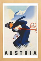 JUNIQE - Poster in houten lijst Vintage Oostenrijk skiën -20x30 /Blauw