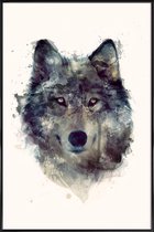JUNIQE - Poster met kunststof lijst Wolf illustratie -13x18 /Bruin &
