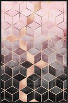 JUNIQE - Poster met kunststof lijst Pink Grey Gradient Cubes -13x18