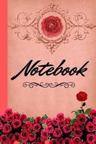 Notebook: Pink Vintage Themed With Red Roses - Lined NOTEBOOK, 130 pages, 6 x 9
