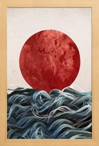 JUNIQE - Poster in houten lijst Sunrise in Japan -30x45 /Blauw & Ivoor