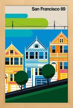 JUNIQE - Poster met houten lijst Vintage San Francisco 69 -13x18