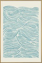 JUNIQE - Poster met kunststof lijst Riptide -40x60 /Blauw & Ivoor