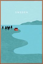 JUNIQE - Poster met kunststof lijst Zweden - retro -13x18 /Blauw