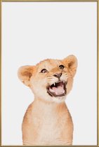 JUNIQE - Poster met kunststof lijst Lion Cub -30x45 /Bruin