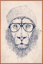 JUNIQE - Poster met kunststof lijst Coole leeuw - tekening -30x45