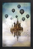 JUNIQE - Poster met houten lijst Journey To The East -13x18 /Blauw &