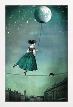 JUNIQE - Poster met houten lijst Moonwalk -13x18 /Blauw & Grijs