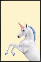 JUNIQE - Poster met kunststof lijst Ice Cream Unicorn -13x18 /Geel &