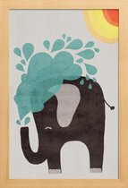 JUNIQE - Poster in houten lijst Funny Elephant 2 -40x60 /Blauw & Grijs