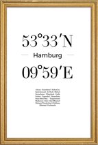 JUNIQE - Poster met houten lijst Coördinaten Hamburg -40x60 /Wit &