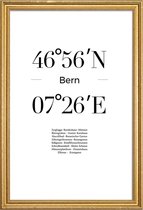JUNIQE - Poster met houten lijst Coördinaten Bern -13x18 /Wit & Zwart