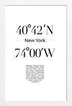 JUNIQE - Poster in houten lijst Coördinaten New York -30x45 /Wit &