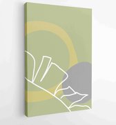 Palm leaves wall art vector set. Earth tone boho foliage line art drawing with abstract shape. 1 - Moderne schilderijen – Vertical – 1870962298 - 115*75 Vertical