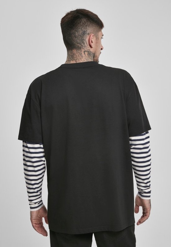 Chemise à manches longues Urban Classics -M- Oversized Double Layer Striped Zwart