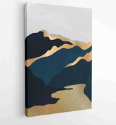 Luxury Gold Mountain wall art vector set. Earth tones landscapes backgrounds set with moon and sun. 3 - Moderne schilderijen – Vertical – 1871795809 - 80*60 Vertical