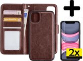 Hoes voor iPhone 11 Hoesje Case Uitneembaar Met 2x Screenprotector - Hoes voor iPhone 11 Bookcase Hoes Wallet Case Met 2x Screenprotector - Bruin