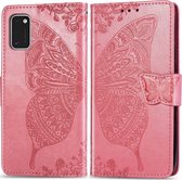Samsung Galaxy A41 Hoesje - Mobigear - Butterfly Serie - Kunstlederen Bookcase - Roze - Hoesje Geschikt Voor Samsung Galaxy A41