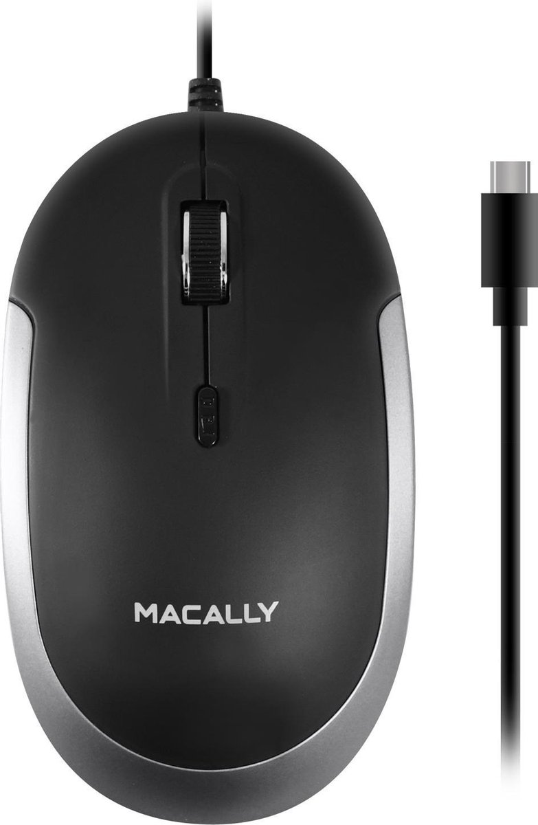 Macally UCDYNAMOUSE-SG Optische bedrade USB-C-muis met een stille klik - Zwart/Spacegray