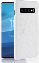 Samsung Galaxy S10 Hoesje - Mobigear - Croco Serie - Hard Kunststof Backcover - Wit - Hoesje Geschikt Voor Samsung Galaxy S10