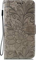 Huawei P40 Hoesje - Mobigear - Flowers Serie - Kunstlederen Bookcase - Grijs - Hoesje Geschikt Voor Huawei P40