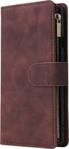 Mobigear Zipper Telefoonhoesje geschikt voor OnePlus 8 Pro Hoesje Bookcase Portemonnee - Bruin