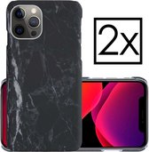 Hoes Geschikt voor iPhone 12 Pro Max Hoesje Marmer Back Case Hardcover Marmeren Hoes Marmer - Zwart - 2x