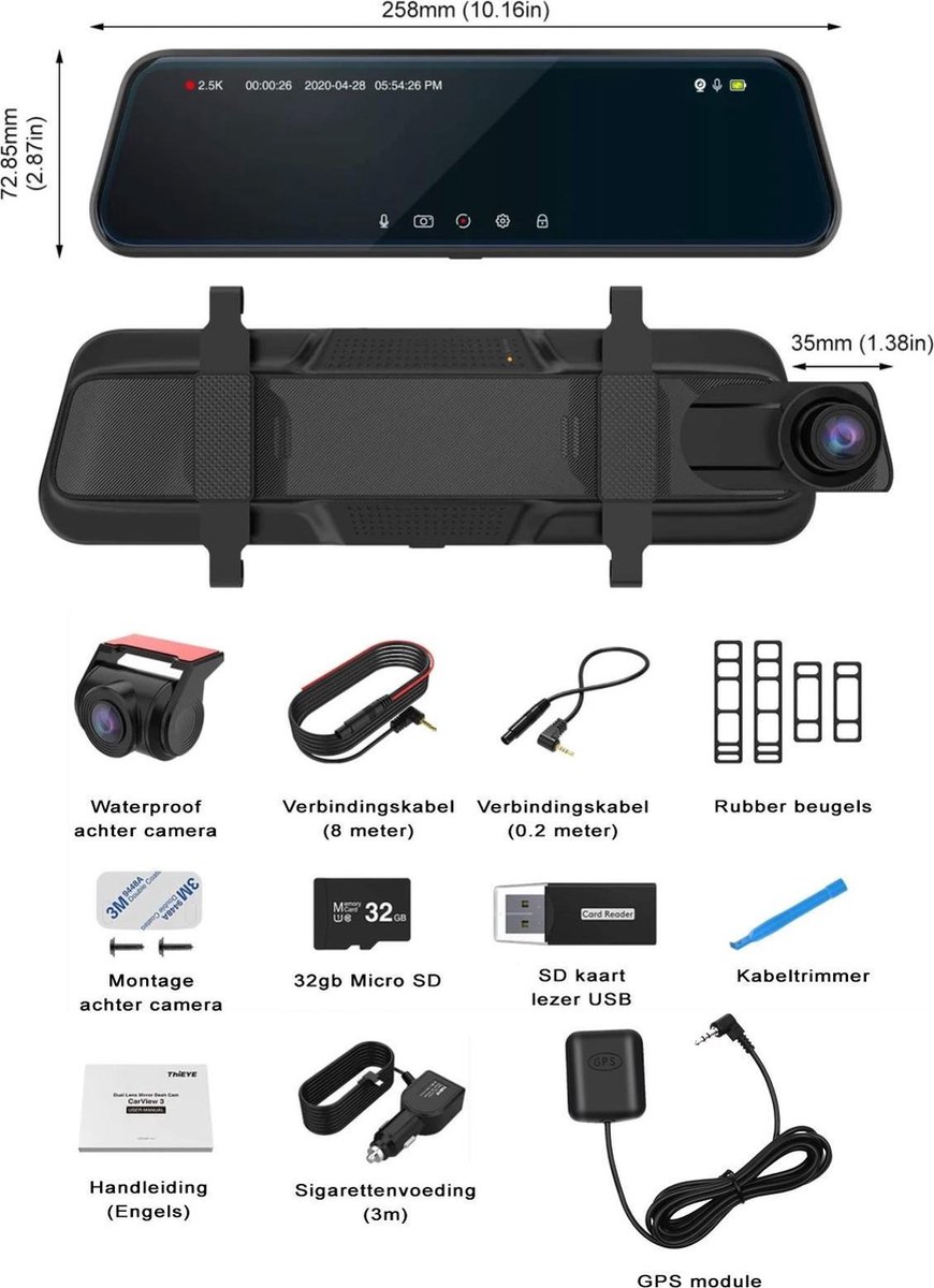 Dashcam Rétroviseur ThiEYE Carview 4 - 4K Écran Tactile 10 Avant