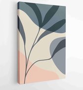 Botanical wall art vector set. Earth tone boho foliage line art drawing with abstract shape. 1 - Moderne schilderijen – Vertical – 1881805195 - 80*60 Vertical