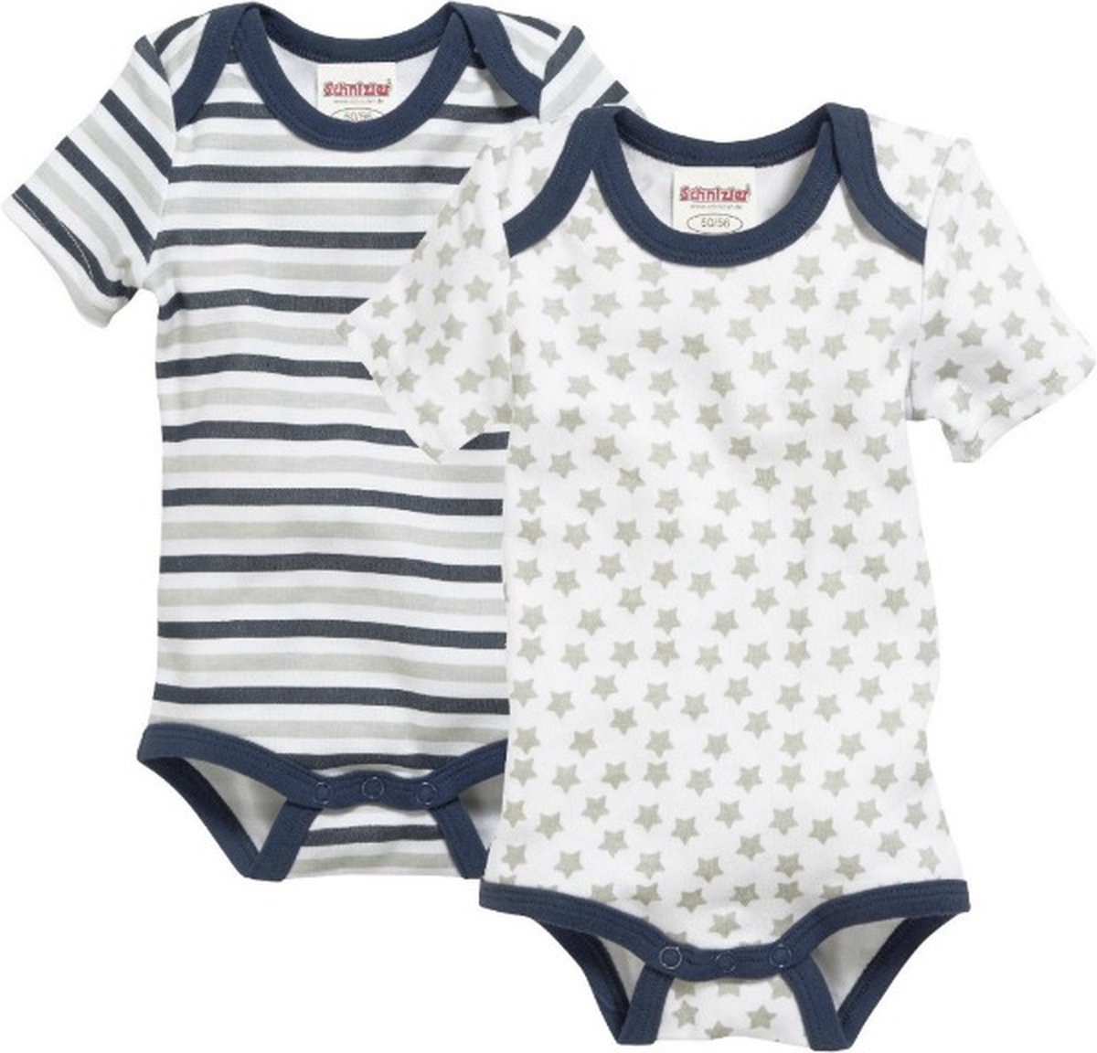 Playshoes Schnizler set 2 rompers korte mouw marine grijs sterren strepen