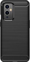 Shop4 - OnePlus 9 Hoesje - Zachte Back Case Brushed Carbon Zwart