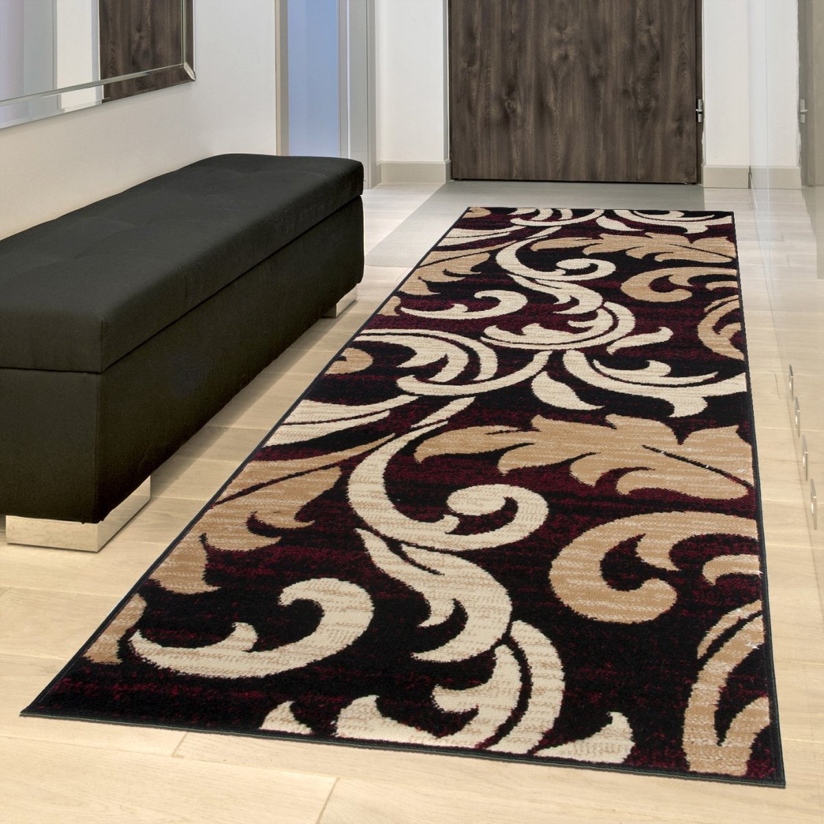 Tapiso Dream Tapijt Loper Woonkamer Slaapkamer Zwart Bordeaux Modern Interieur Design Duur