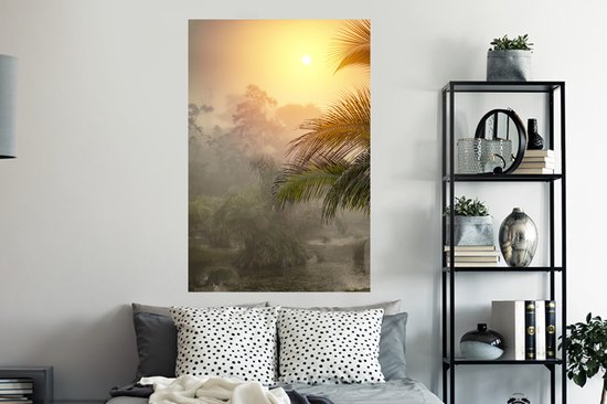 Sticker Muursticker Palmier - Paysage avec brouillard et palmiers - 80x120 cm - feuille autocollante - sticker mural repositionnable