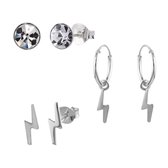 Cadeau vrouw | Zilveren oorbellen | Set van zilveren oorbellen, kristal en bliksemschicht