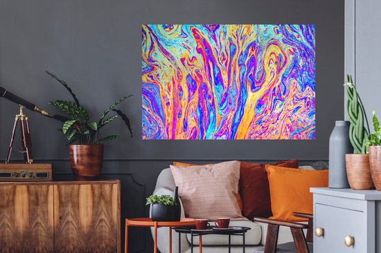 Muursticker Art psychédélique - Art psychédélique aux multiples couleurs - 120x80 cm - film adhésif autocollant - sticker mural repositionnable